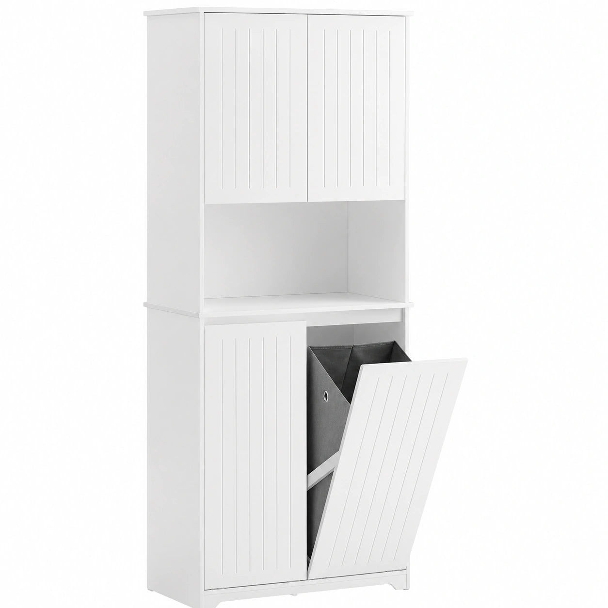 Armario para Baño con Cesto de Ropa y Estante Abierto, 170 cm, Blanco