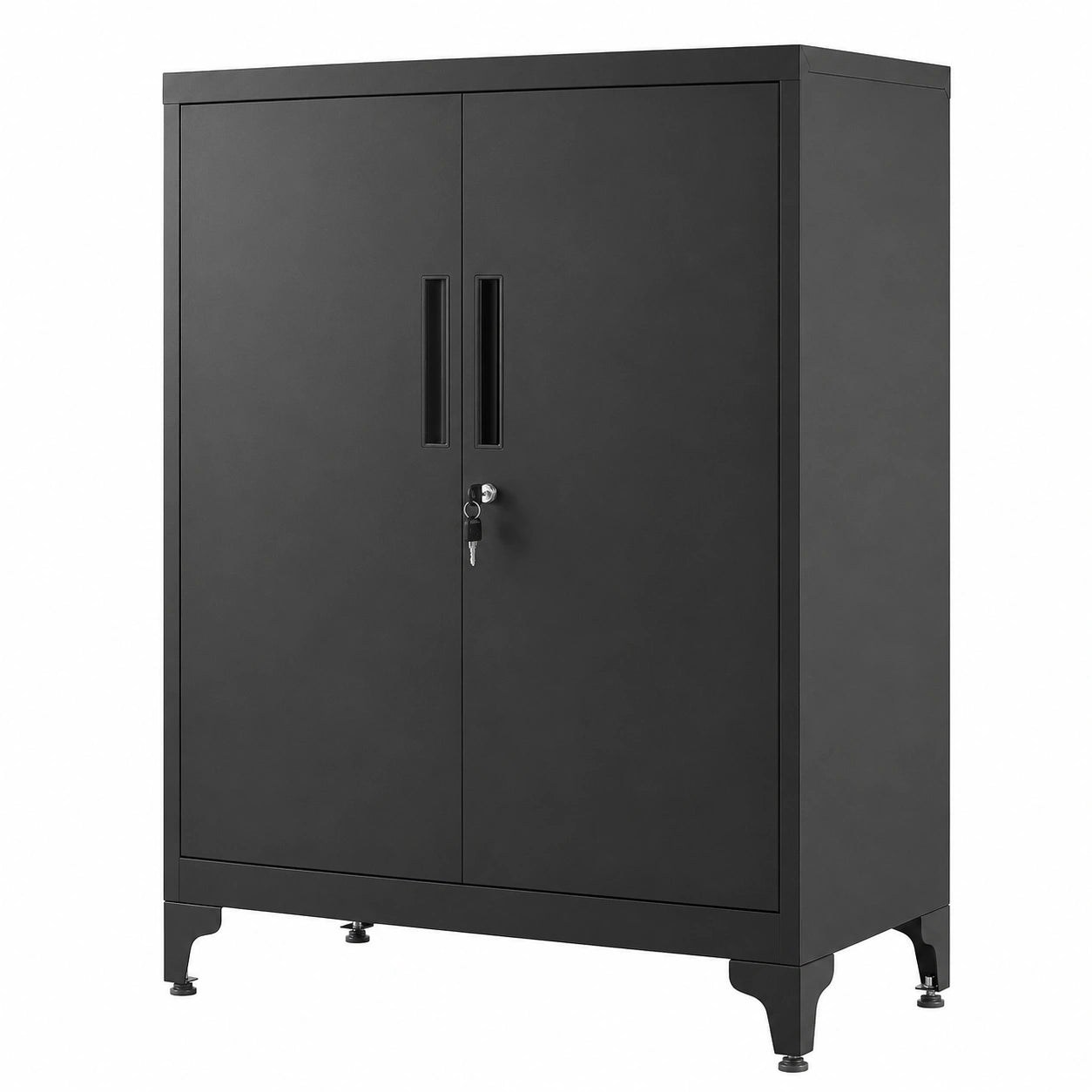 Armario de Almacenamiento de Acero con Cerradura, 2 Puertas, para Oficina y Sala de Estar, Negro Mate