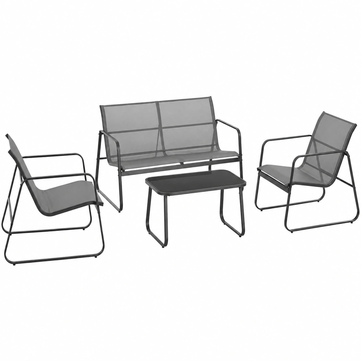 Conjunto de Muebles de Jardín con Sofá, Sillones y Mesa de Cristal