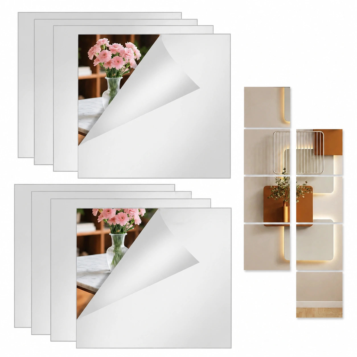 Juego de 10 Espejos Adhesivos de Acrílico 20x20cm para Decoración del Hogar