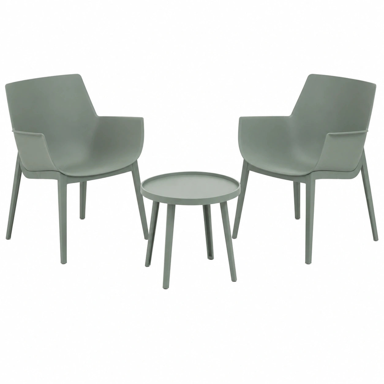 Conjunto de 2 sillones y mesa de jardín de resina y fibra de vidrio Betty (2 sillones + mesa, verde salvia)