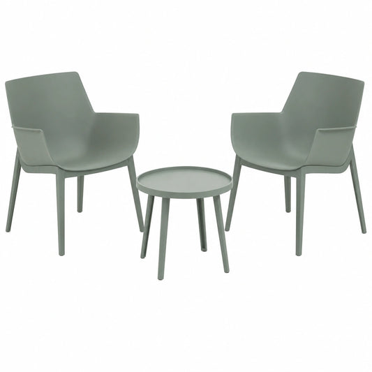 Conjunto de 2 sillones y mesa de jardín de resina y fibra de vidrio Betty (2 sillones + mesa, verde salvia)