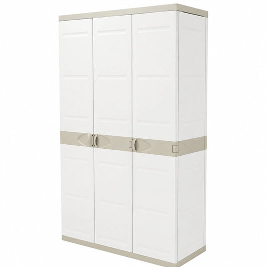 Armario Multiusos para Exterior e Interior - 3 Puertas y 4 Estantes - 176x105x41 cm - Color Beige