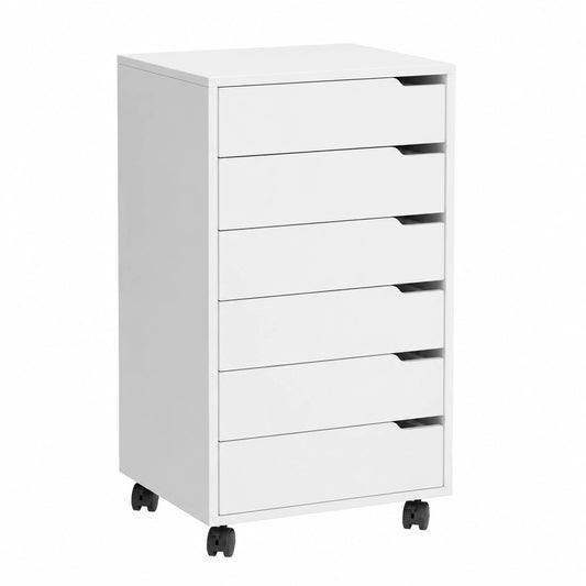 Cajonera Vertical con Ruedas para Oficina, 7 Cajones Blancos