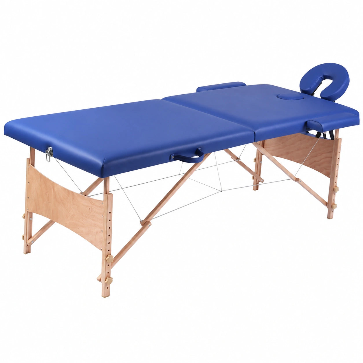 Silla de Masaje Plegable Azul de 2 Zonas con Marco de Madera