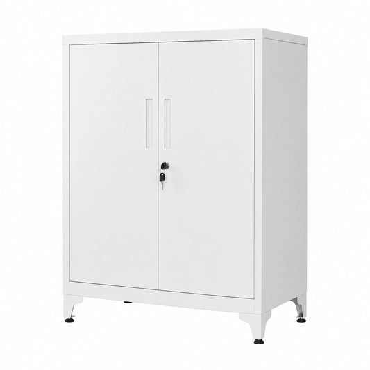 Armario de Acero con Cerradura para Oficina, 2 Puertas, Almacenamiento Multifuncional, Gris Mate
