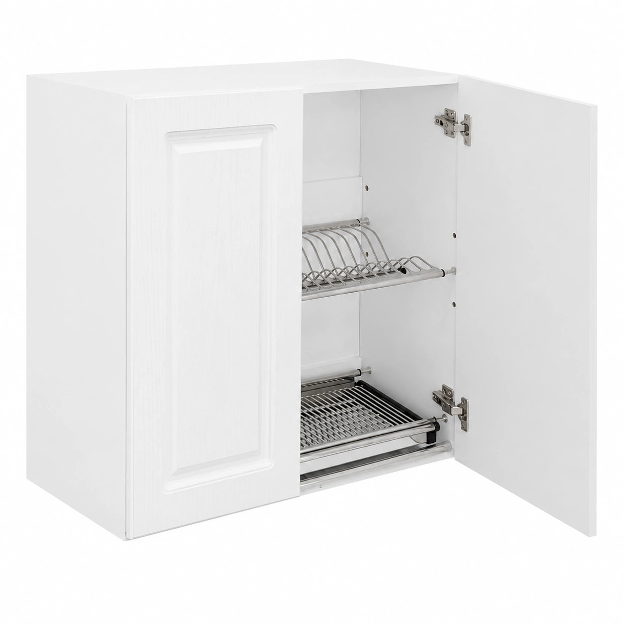 Armario Escurreplatos de Cocina con Bandeja Antigoteo, Diseño de Madera Resistente, Suspendido con Puertas y Estantes, Blanco 80x32x72 cm