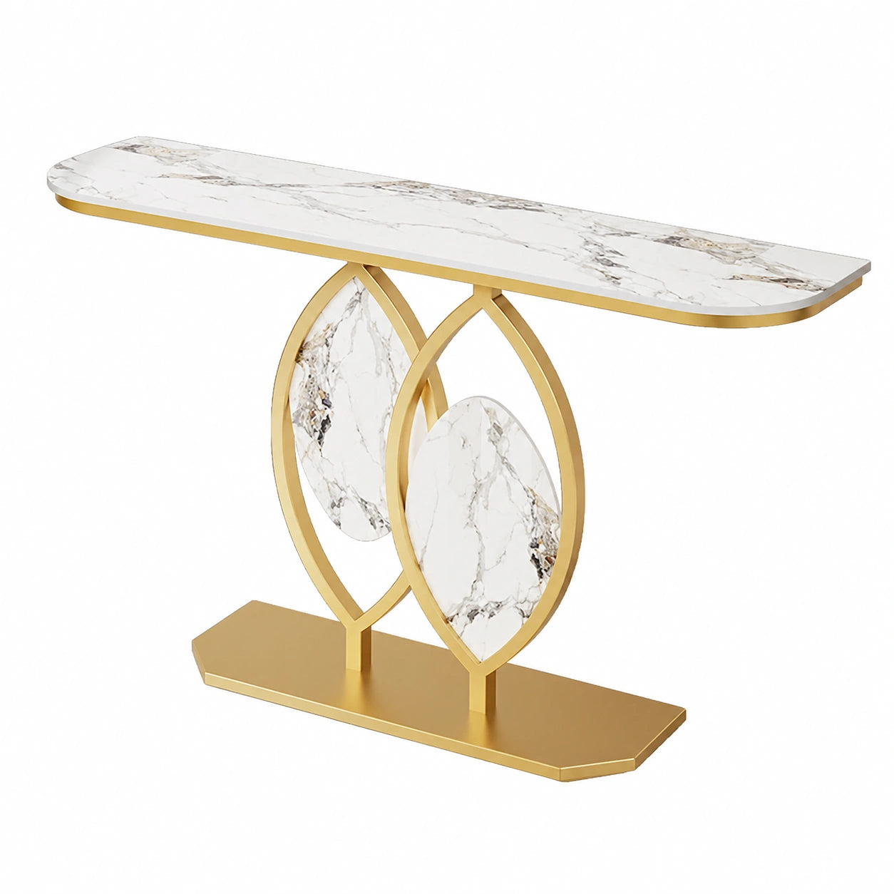 Mesa consola dorada moderna de 150 cm con tablero de mármol para recibidor