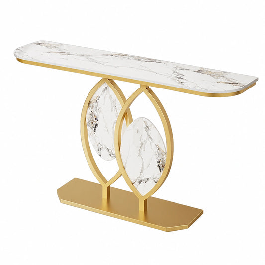 Mesa consola dorada moderna de 150 cm con tablero de mármol para recibidor