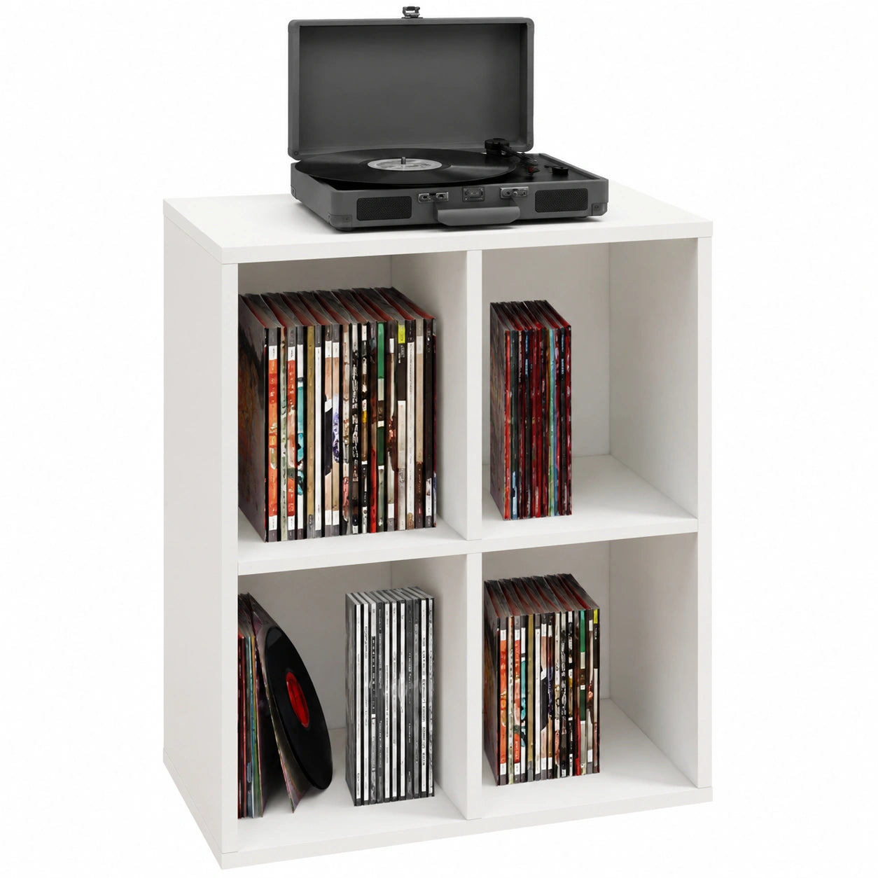 Mueble Blanco para Discos de Vinilo con Almacenamiento y Tocadiscos
