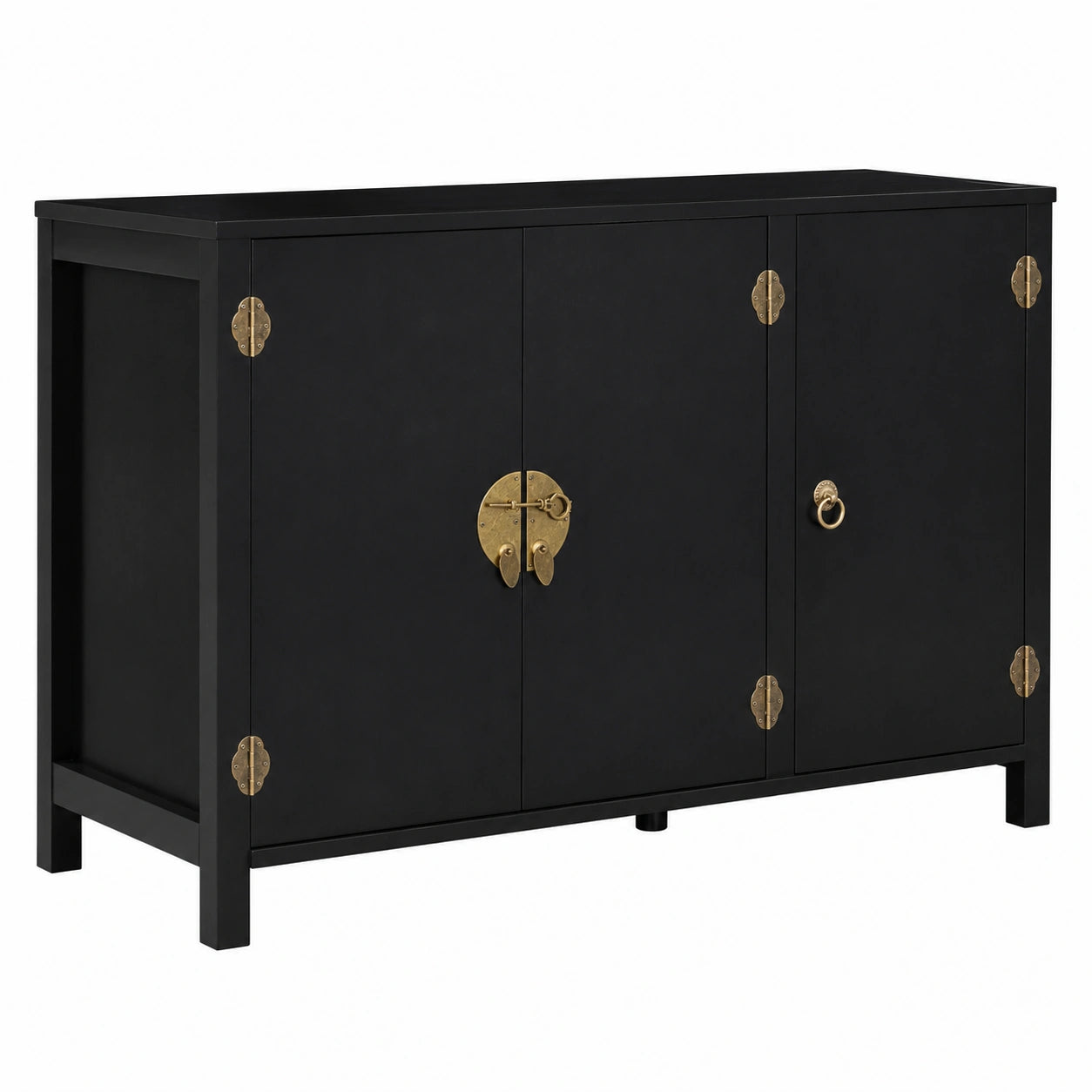 Aparador Bajo yang de Madera Negra con 3 Puertas, 110 cm