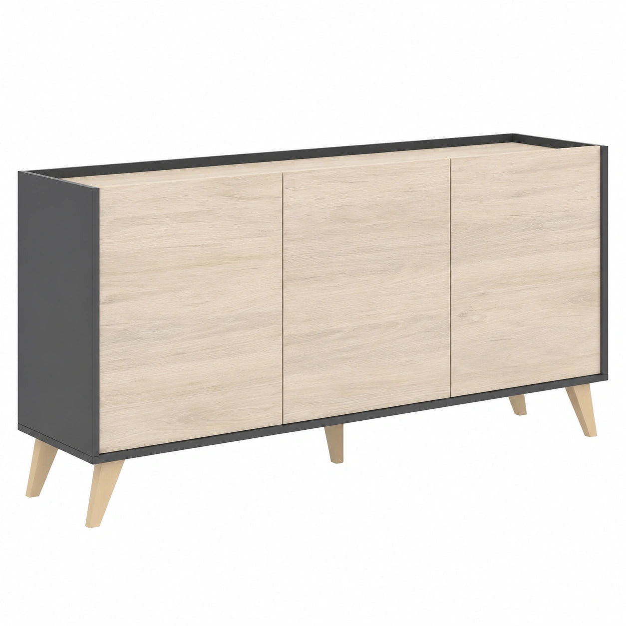 Aparador NESS de 3 puertas Grafito y Natural 75x155x43 cm
