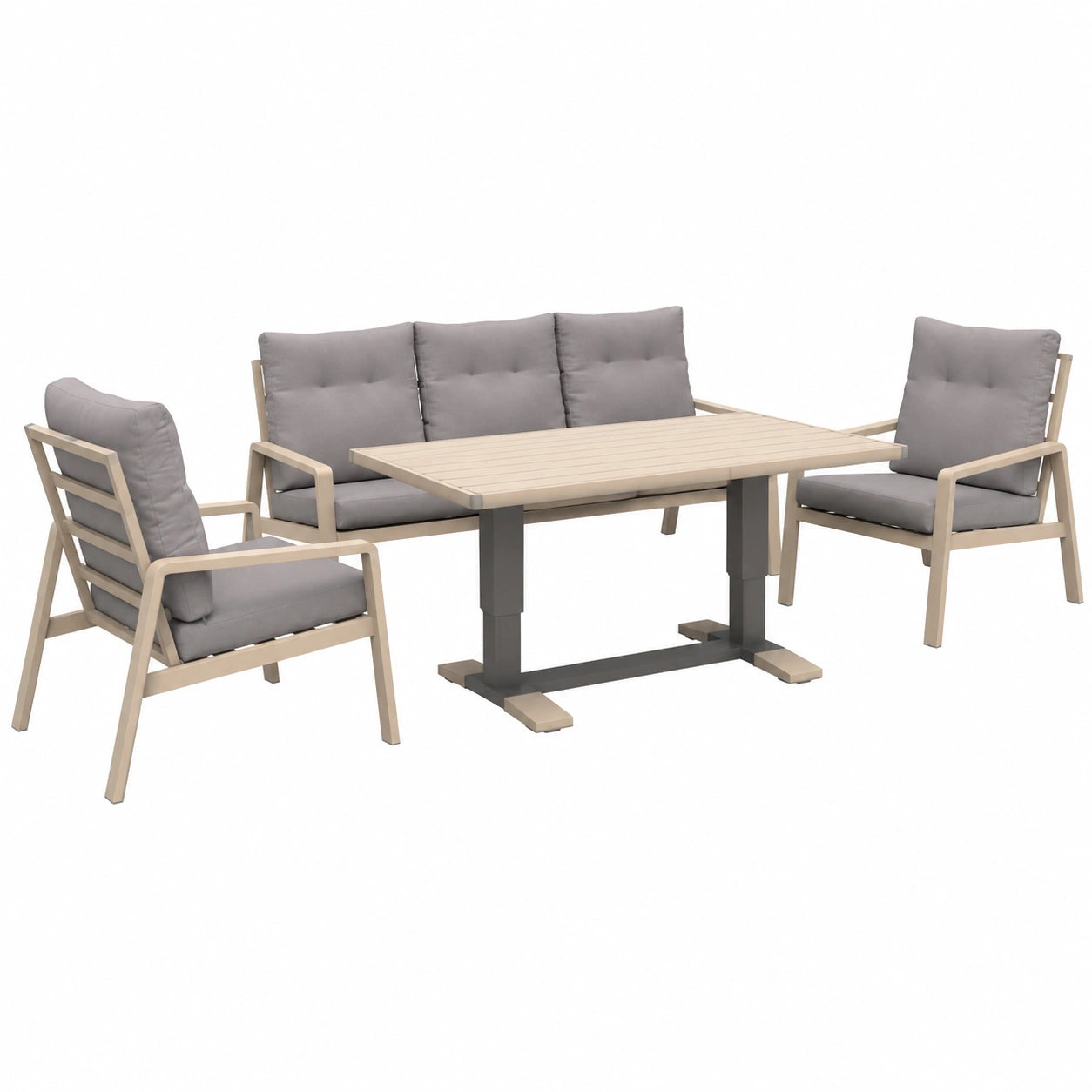 Conjunto de Jardín YOEVU, 5 Plazas, Sillón Reclinable y Mesa Elevable, Resistente a la Intemperie, Aluminio Beige