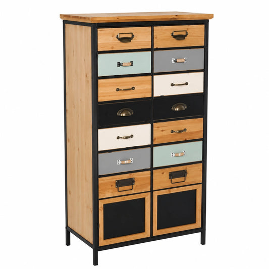 Armario Alto CONTINENTO con Cajones y Puertas Dobles, Estilo Botica, 60 x 37 x 123 cm