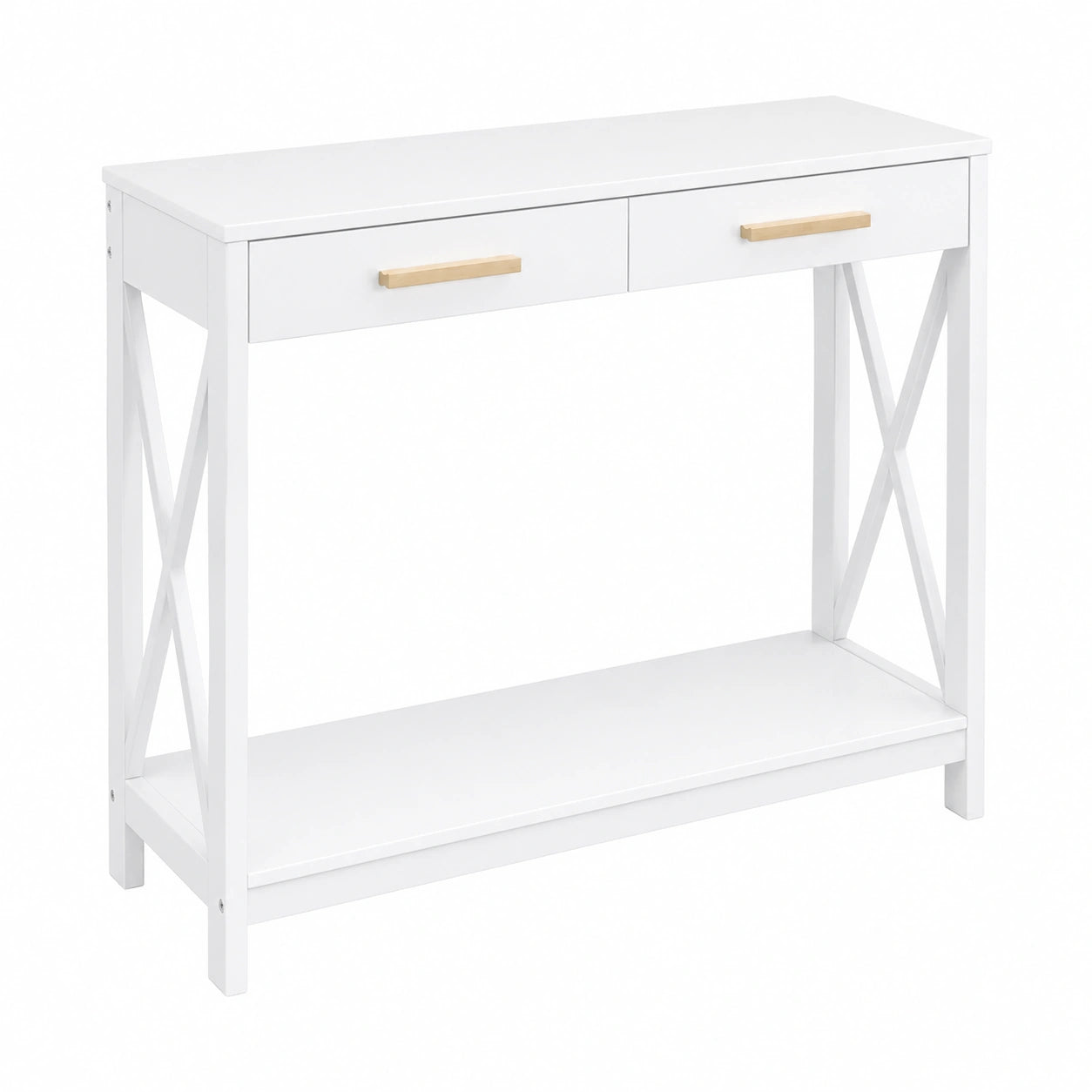 Mesa Auxiliar Elegante de 2 Niveles con Cajones para Sala de Estar