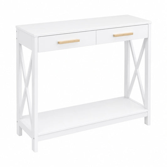 Mesa Auxiliar Elegante de 2 Niveles con Cajones para Sala de Estar