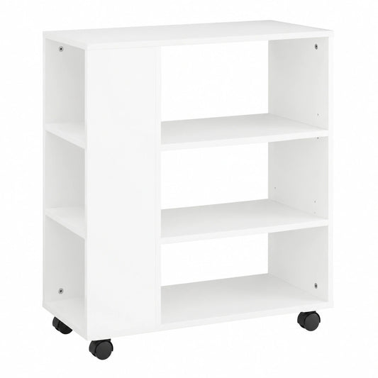 SoBuy Mesa para Impresora con Ruedas y Cajones, Archivador de Oficina 6 Compartimentos, Blanco 60x35x75cm