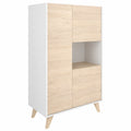 Aparador Alto 3 Puertas 4 Estantes - 135x81x43 cm - Blanco y Natural
