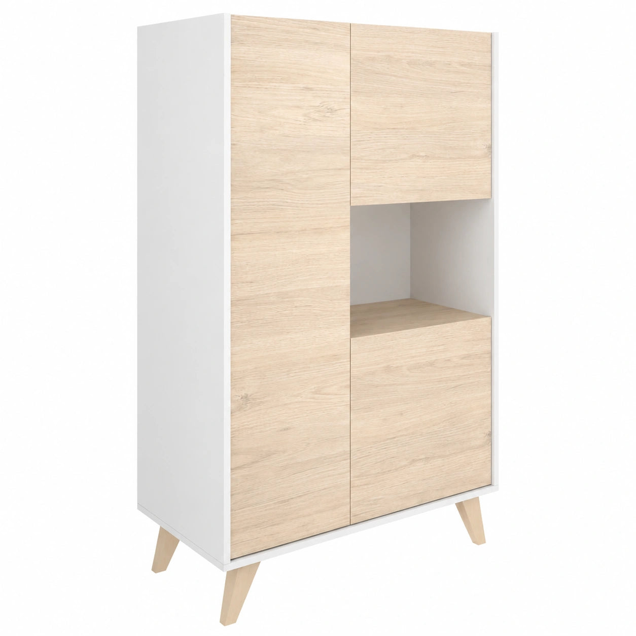 Aparador Alto 3 Puertas 4 Estantes - 135x81x43 cm - Blanco y Natural