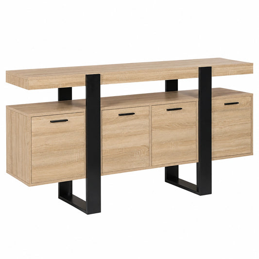 Aparador Phoenix XXL de 160 cm con 4 puertas en madera y negro