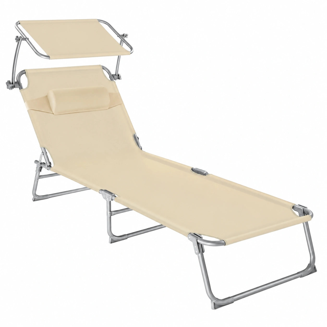 Conjunto de 2 tumbonas de jardín plegables con parasol y respaldo ajustable, resistentes al clima, con reposacabezas - Beige