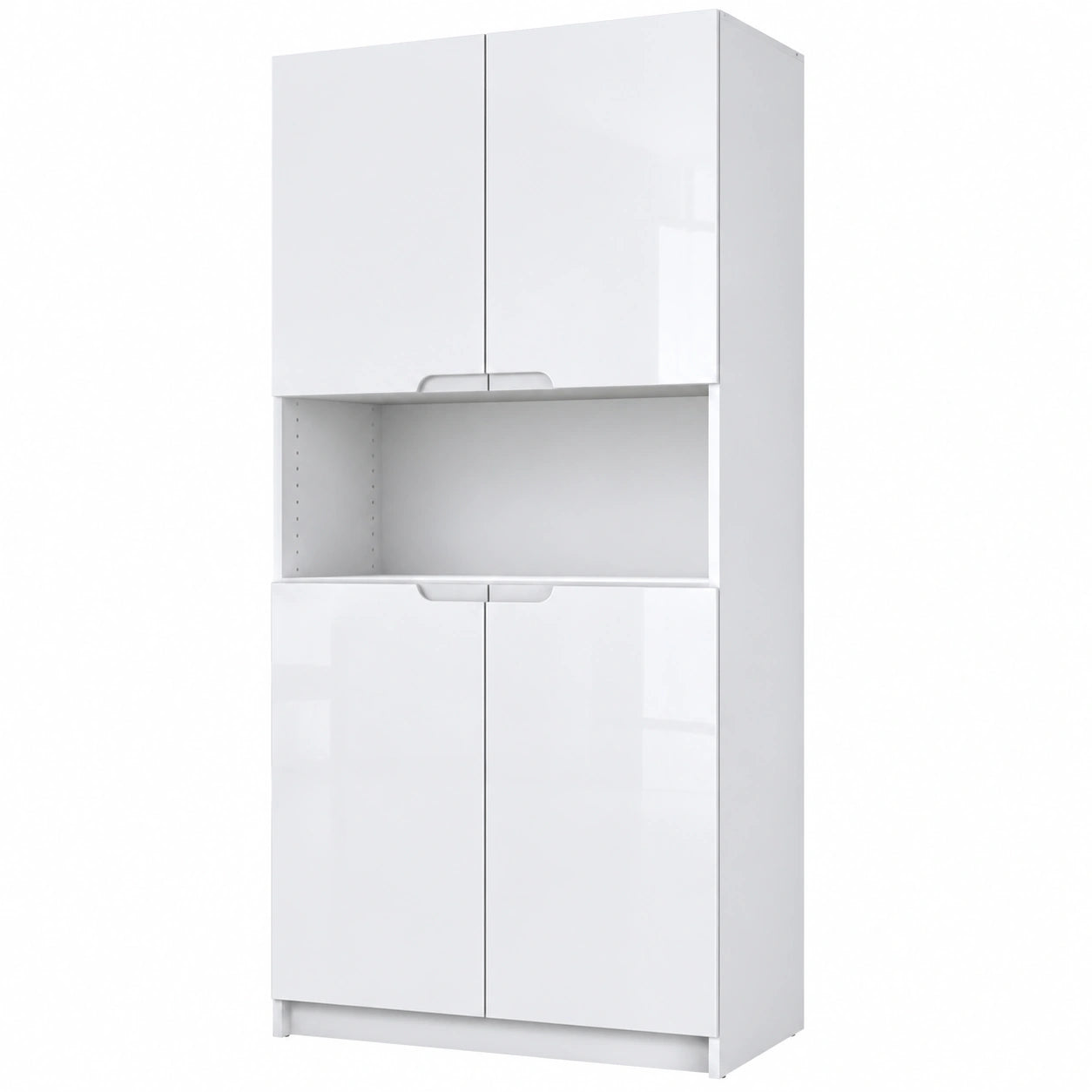 Archivador de Oficina Vladon Logan V2, 5 Compartimentos y 4 Puertas, Blanco Mate y Brillo