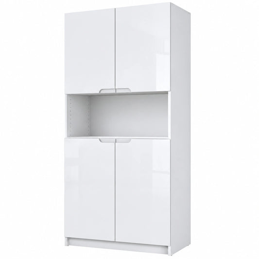 Archivador de Oficina Vladon Logan V2, 5 Compartimentos y 4 Puertas, Blanco Mate y Brillo