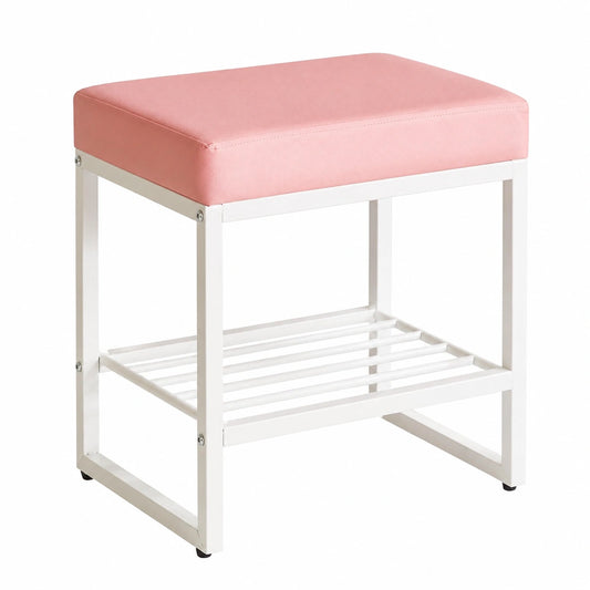 Aibiju Taburete de Maquillaje Rosa de PU, Otomano Cuadrado Multipropósito para Sala y Dormitorio