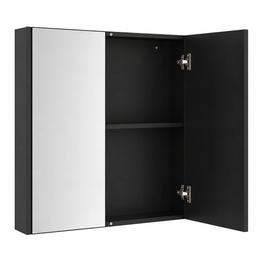 LIFEZEAL Armario de Baño con Espejo, 2 Puertas y Estantes Ajustables, Mueble Colgante para Pared, 62 x 11,3 x 65 cm, Ideal para Baño y Dormitorio, Color Negro