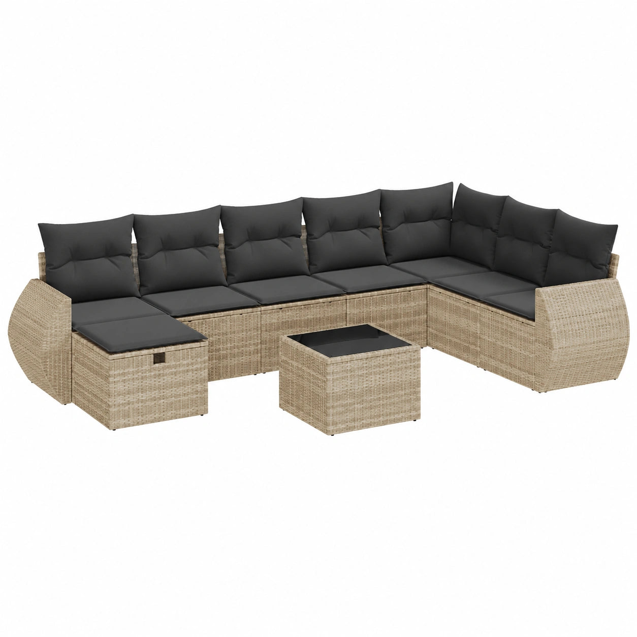 Conjunto de Muebles de Jardín Modular de 9 Piezas Gris Claro, Resistente al Clima para Terraza y Balcón