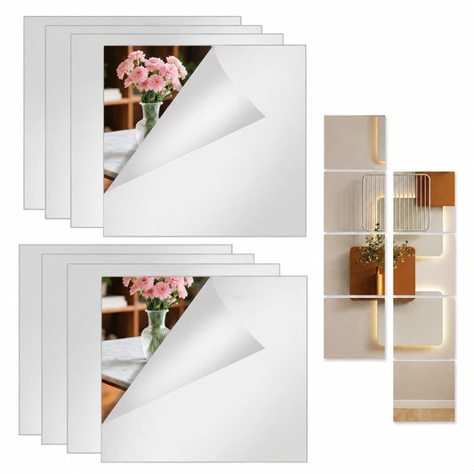 Juego de 10 Espejos Adhesivos de Acrílico 20x20cm para Decoración del Hogar