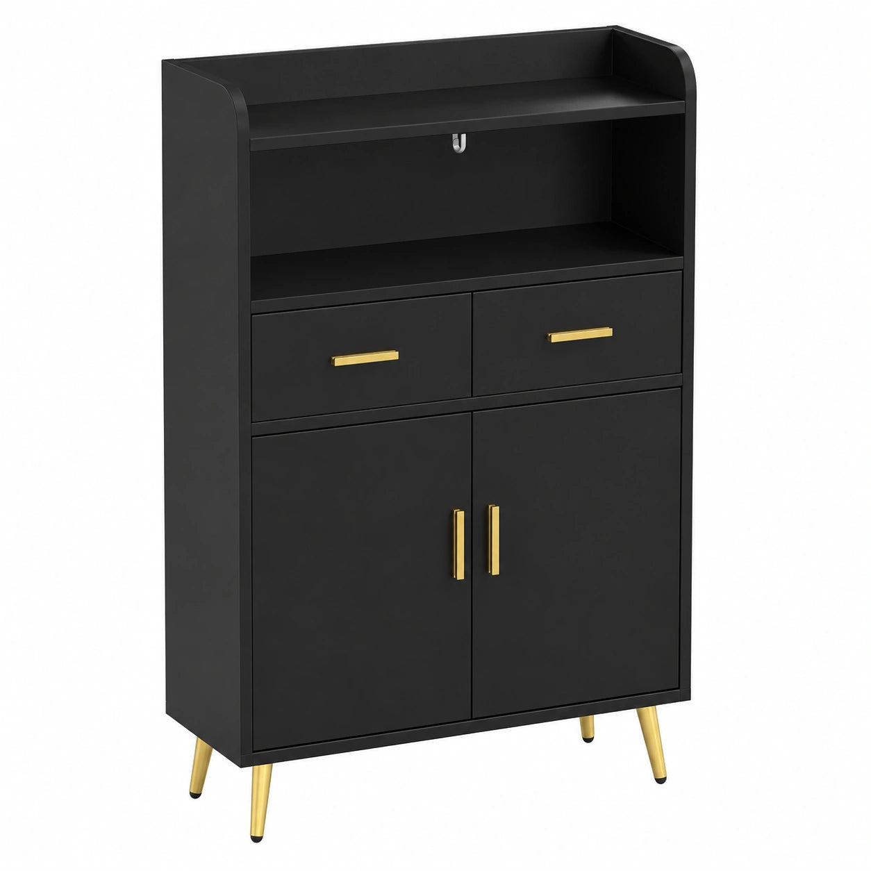 Mueble Buffet de Cocina con Puertas y Cajones, Armario Antivuelco, 60x30x113 cm, Almacenamiento para Sala y Comedor en Negro
