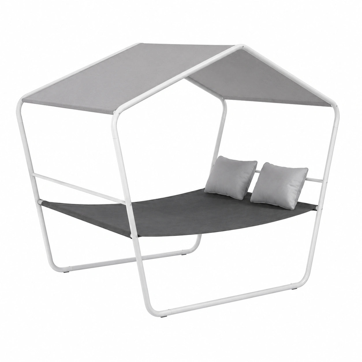 Cama Balinesa de Acero para Exterior con Tejido Rápido y Dosel